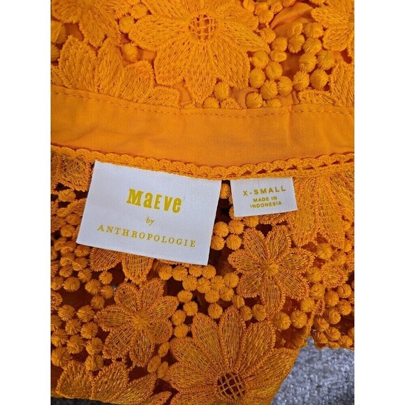 Maeve By Anthropologie Lace Half Sleeve Button Down Shirt Sunflower Yellow Sz XS - Picture 7 of 11